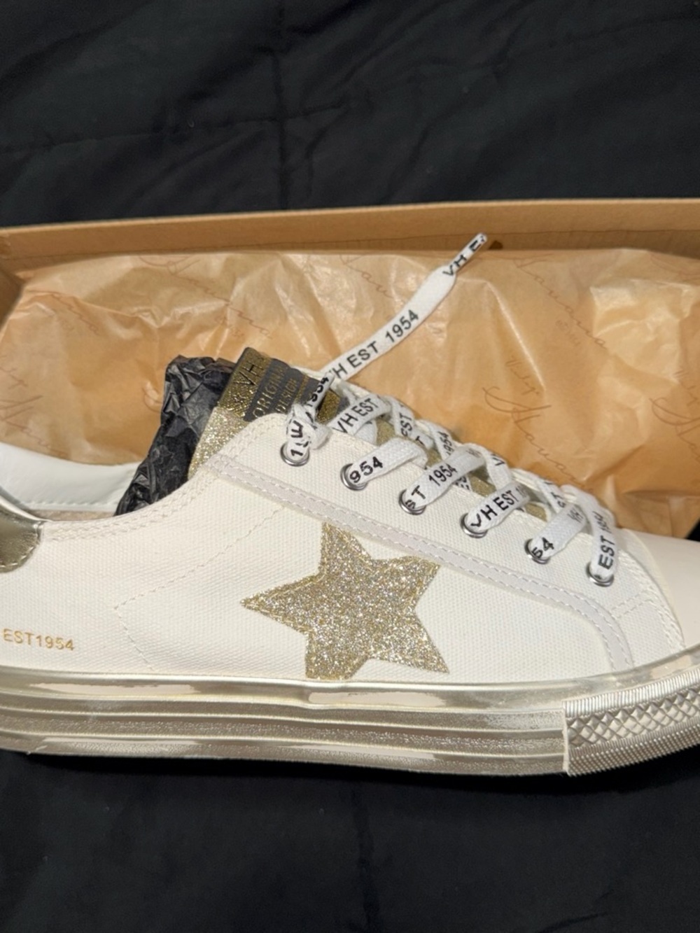 Vintage Havana White and Gold Glitter Star Sneakers